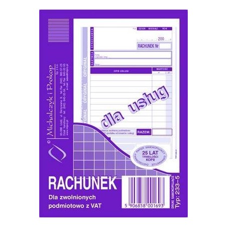 233-5 Rachunek A6 Dla Zwol.z Vat(Usługa) Michalczyk I Prokop