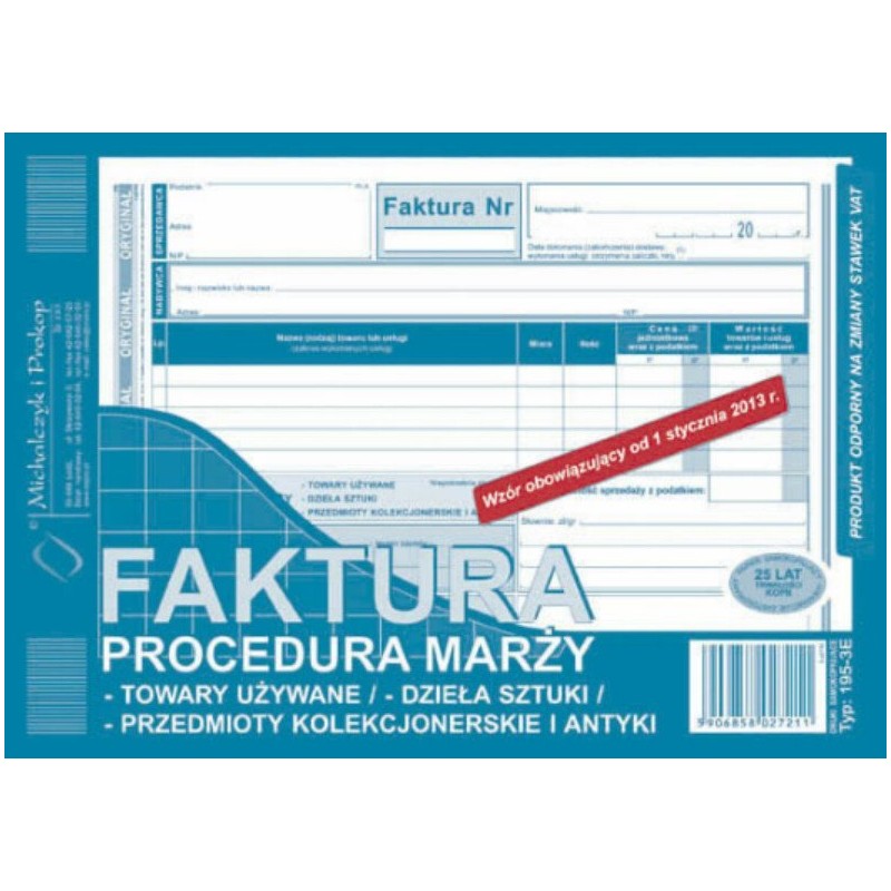 195-3E Faktura Procedura Marży Towary Używane A5 (O+1K) Michalczyk