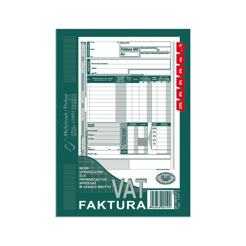 124-3E Faktura Vat Brutto A5Pin! (Pion-Upr.)Michalczyk I Prokop