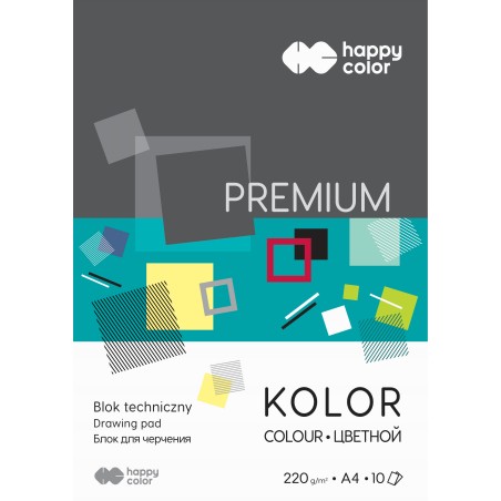Blok Techniczny Premium Kolorowy A4, 220G, 10 Ark, Happy Color Ha 3722 2030-09