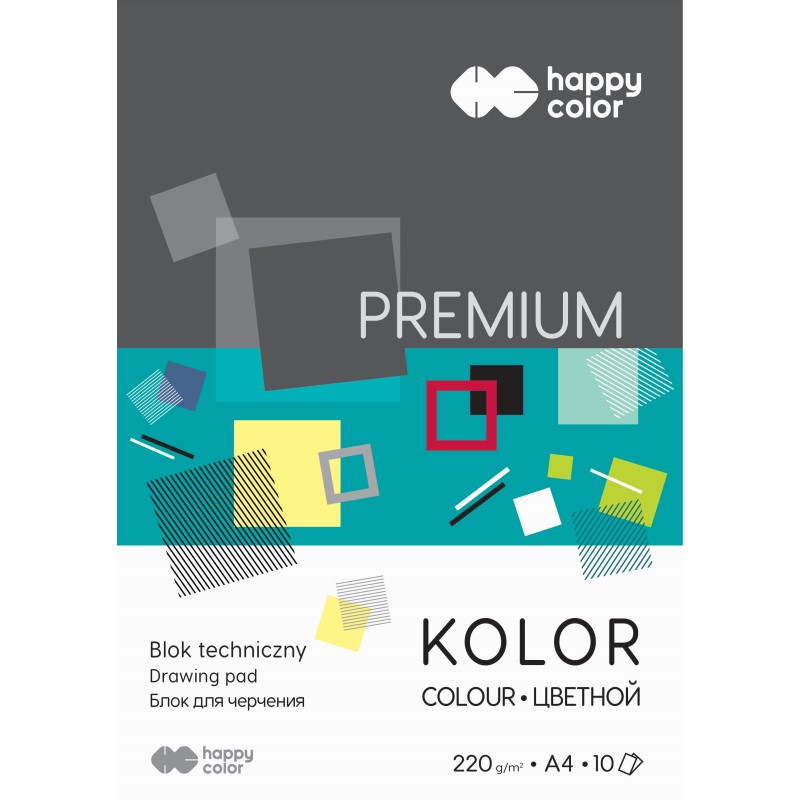 Blok Techniczny Premium Kolorowy A4, 220G, 10 Ark, Happy Color Ha 3722 2030-09