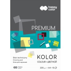 Blok Techniczny Premium Kolorowy A4, 220G, 10 Ark, Happy Color Ha 3722 2030-09