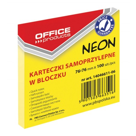 Bloczek Samoprzylepny 76X76 Mm 1X100 Kart. Neon Żółty Office Products