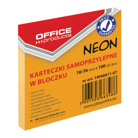 Bloczek Samoprzylepny 76X76 100K Neon Pomarańczowy 14046611-07
