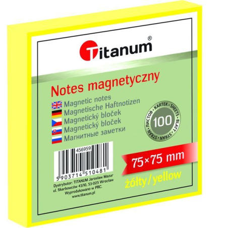 Notes Elektrostatyczny 75X75Mm 100K Żółty 456959 Titanum Bloczek