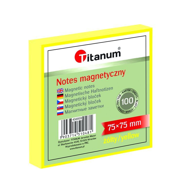 Notes Elektrostatyczny 75X75Mm 100K Żółty 456959 Titanum Bloczek