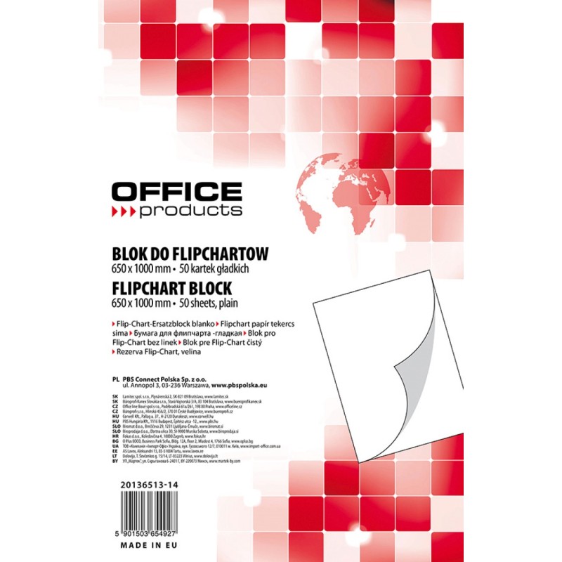 Blok Do Flipchartów , Gładki, 65X100Cm, 50 Kart., Biały, Typu Office Products 20136513-14