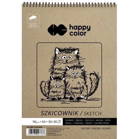 Szkicownik Na Spirali Młody Artysta, A5, 60 Ark, 80/90G, Happy Color Ha 3809 1520-M60 Sale