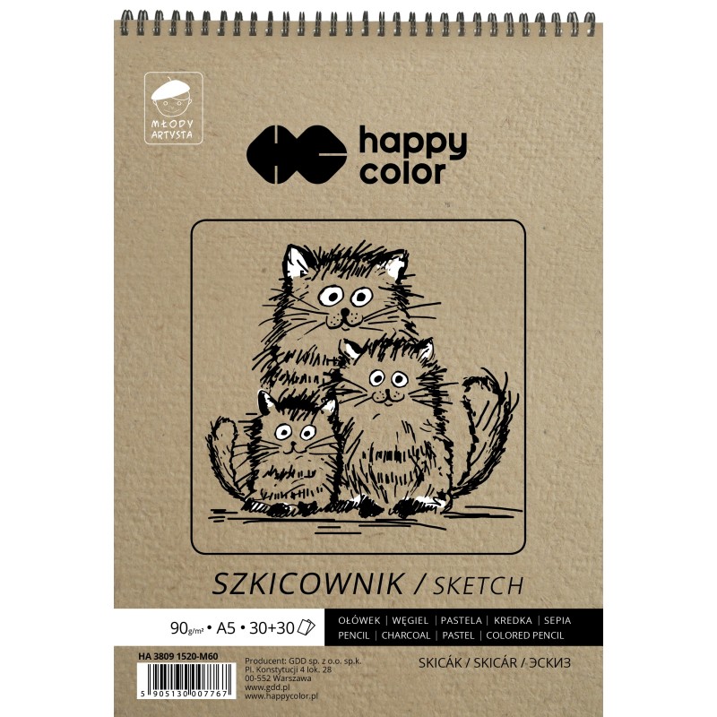 Szkicownik Na Spirali Młody Artysta, A5, 60 Ark, 80/90G, Happy Color Ha 3809 1520-M60 Sale