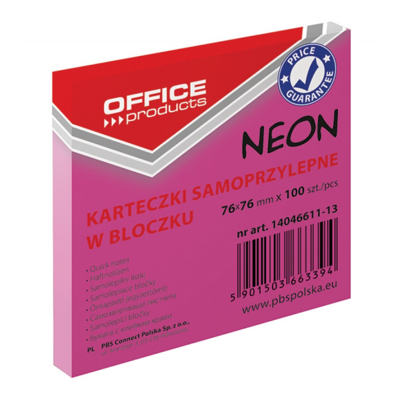 Bloczek Samoprzylepny 76X76 100K Neon Różowy 14046611-13