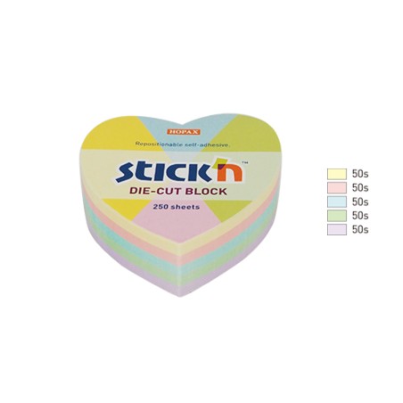 Notes Serce, 64X67Mm, Mix 5 Kol. Pastelowych, 250Kart. Stickn 21835