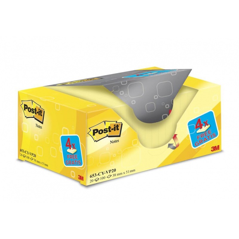 Karteczki Samoprzylepne Post-It_ _16 Bloczków + 4 Gratis, Każdy Po 100 Żółtych Karteczek 38X51Mm _653Cy-Vp20 3M-Uu009543503