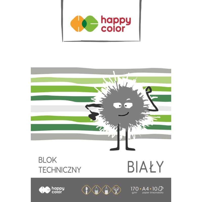 Blok Techniczny Biały A4, 170G, 10 Ark, Happy Color Ha 3550 2030-0