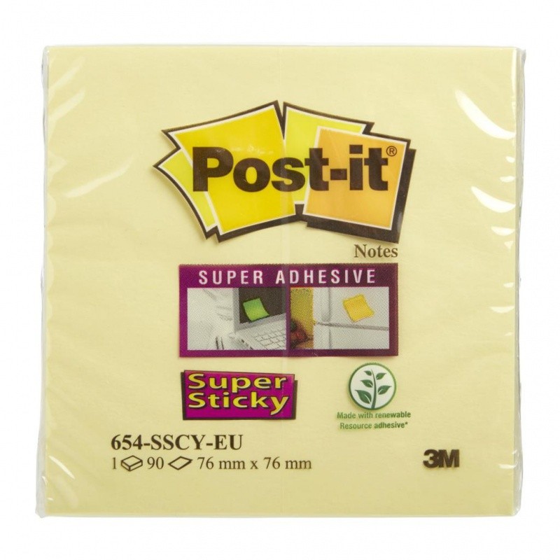 Bloczek 3M Post-It 76X76Mm Żółty 90K Super Sticky (654)70005197911