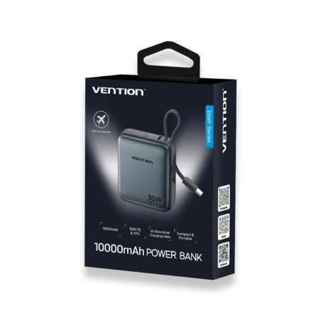 Powerbank Vention 10000Mah 35W Pd Z Wbudowanym Kablem Usb-C Szary