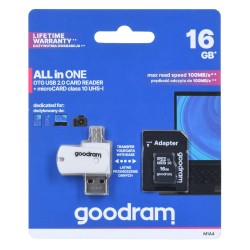 Karta Pamięci Z Adapterem I Czytnikiem Kart Goodram All In One M1A4-0160R12 (16Gb  Class 10  Adapter, Czytnik Kart Microsdhc, Ka