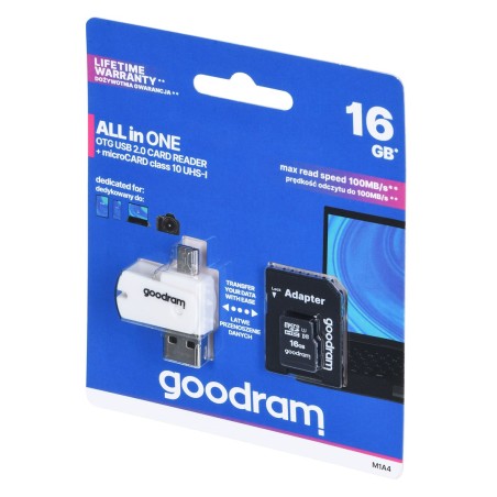 Karta Pamięci Z Adapterem I Czytnikiem Kart Goodram All In One M1A4-0160R12 (16Gb  Class 10  Adapter, Czytnik Kart Microsdhc, Ka