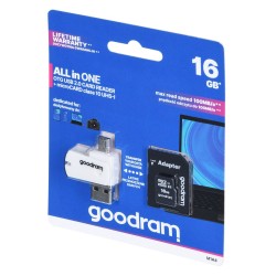Karta Pamięci Z Adapterem I Czytnikiem Kart Goodram All In One M1A4-0160R12 (16Gb  Class 10  Adapter, Czytnik Kart Microsdhc, Ka