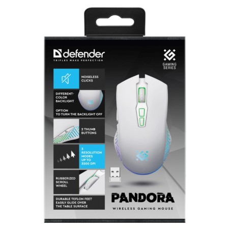 Defender Mysz Bezprzewodowa Pandora Gm-502 Rf 3200Dpi 7P Biała 52502