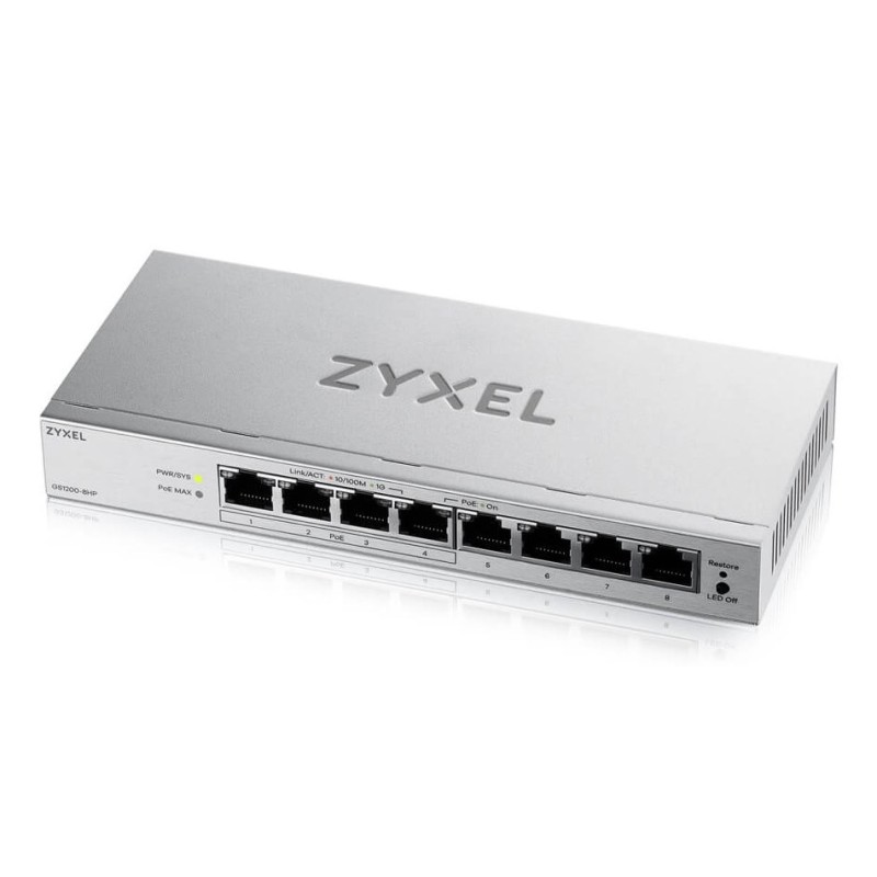 Switch Zyxel Gs1200-8Hp 8P V3 Poe (Poe+: 4 ) 68W Managed Gigabit