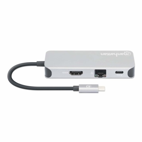 Stacja Dokująca Manhattan Usb-C 8 W 1 Z Zasilaniem Usb 3.2 Gen 1 Type-C Męski Na Żeński Hdmi, Trzy Porty Usb-A, Gigabitowy Port