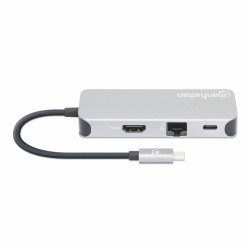 Stacja Dokująca Manhattan Usb-C 8 W 1 Z Zasilaniem Usb 3.2 Gen 1 Type-C Męski Na Żeński Hdmi, Trzy Porty Usb-A, Gigabitowy Port