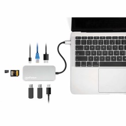 Stacja Dokująca Manhattan Usb-C 8 W 1 Z Zasilaniem Usb 3.2 Gen 1 Type-C Męski Na Żeński Hdmi, Trzy Porty Usb-A, Gigabitowy Port