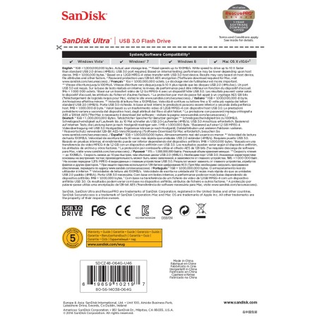 Pendrive Sandisk Cruzer Ultra Sdcz48-064G-U46 (64Gb  Usb 3.0  Kolor Czarny)