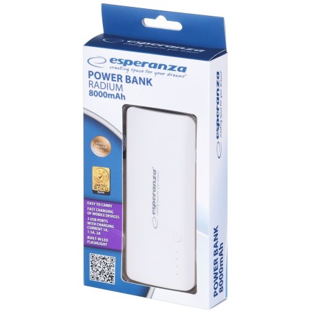 Powerbank Esperanza Radium Emp106We (8000Mah  Microusb, Usb 2.0  Kolor Biały)