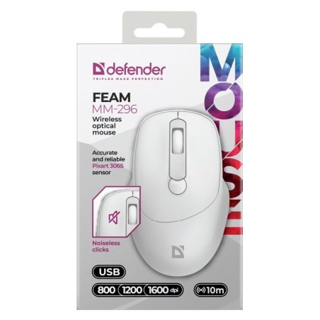 Defender Mysz Feam Mm-296 Rf Silent Biała