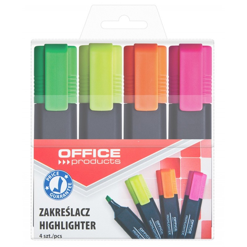 Zakreślacz Fluorescencyjny , 1-5Mm (Linia), 4Szt., Mix Kolorów, Typu Office Products 17055214-99