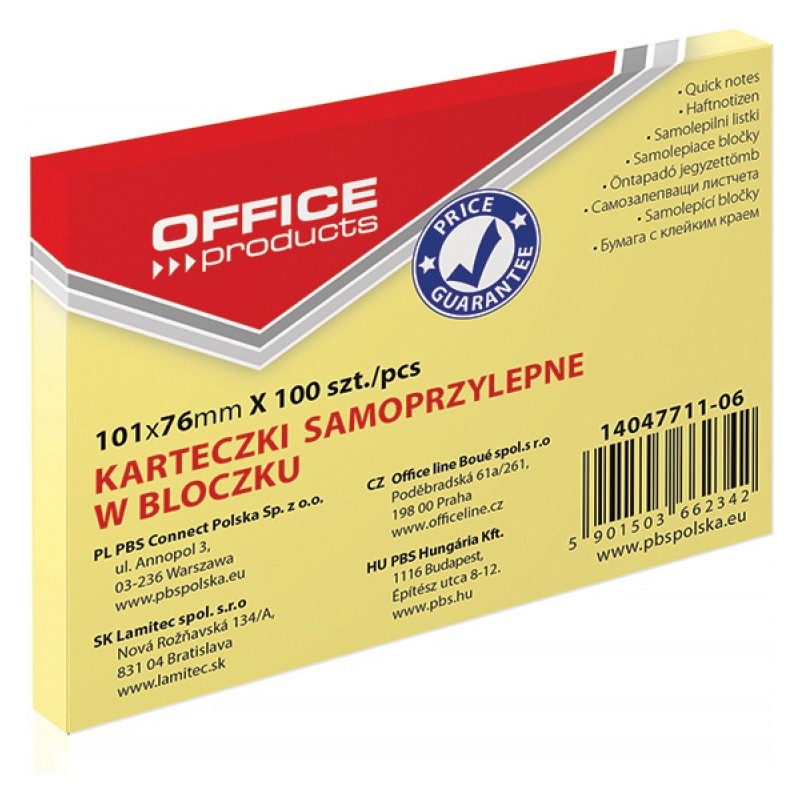 Karteczki Office Products 76X101Mm Żółte (100)