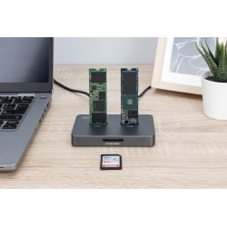 Stacja Dokująca Usb-C 3.2 Gen2 Dla Dysków Ssd M.2 Duo Nvme Oraz Sata (Max. 2X 4 Tb) Z Czytnikiem Kart Sd-Express 7.1 (Max. 2 Tb)