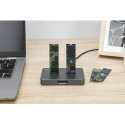 Stacja Dokująca Usb-C 3.2 Gen2 Dla Dysków Ssd M.2 Duo Nvme Oraz Sata (Max. 2X 4 Tb) Z Czytnikiem Kart Sd-Express 7.1 (Max. 2 Tb)