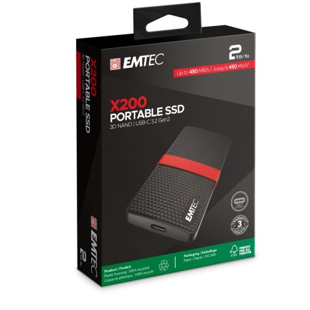Dysk Emtec X200 - 2 Tb - Usb Type-C - 3.2 Gen 1 (3.1 Gen 1) - 450 Mb/S - 5 Gbps