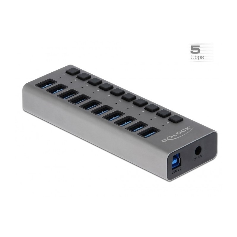 Delock Zewnętrzny Usb 3.0 Hub Z 10 Portami I Przełącznikami