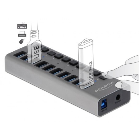 Delock Zewnętrzny Usb 3.0 Hub Z 10 Portami I Przełącznikami