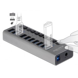 Delock Zewnętrzny Usb 3.0 Hub Z 10 Portami I Przełącznikami