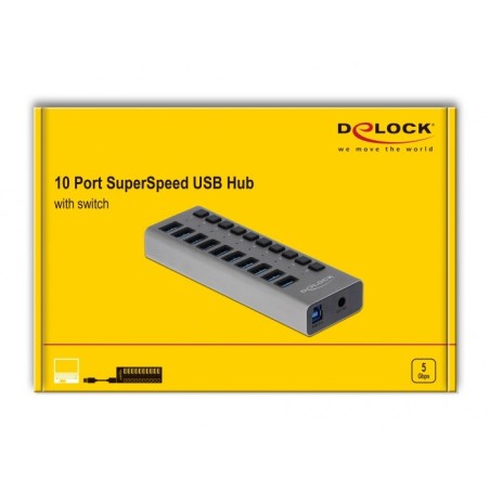 Delock Zewnętrzny Usb 3.0 Hub Z 10 Portami I Przełącznikami