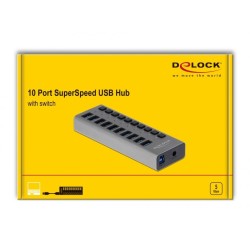 Delock Zewnętrzny Usb 3.0 Hub Z 10 Portami I Przełącznikami