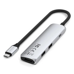 Satechi 4-W-1 Usb-C Slim Multiport Adapter 4K - Aluminiowy Adapter Do Urządzeń Mobilnych Usb-C (Usb-C, 4K Hdmi, 2X Usb-A) (Silve