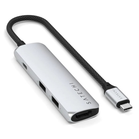 Satechi 4-W-1 Usb-C Slim Multiport Adapter 4K - Aluminiowy Adapter Do Urządzeń Mobilnych Usb-C (Usb-C, 4K Hdmi, 2X Usb-A) (Silve