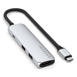 Satechi 4-W-1 Usb-C Slim Multiport Adapter 4K - Aluminiowy Adapter Do Urządzeń Mobilnych Usb-C (Usb-C, 4K Hdmi, 2X Usb-A) (Silve