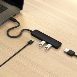 Satechi 4W1 Usb-C Slim Multiport Adapter 4K - Aluminiowy Adapter Do Urządzeń Mobilnych Usb-C (Usb-C, 4K Hdmi, 2X Usb-A) (Black)
