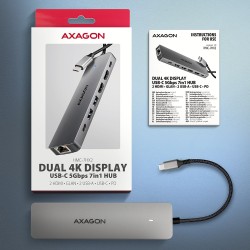 Hub Usb Axagon Hmc-7Hx2 Usb 3.2 Gen 1 (3.1 Gen 1) Type-C Szary