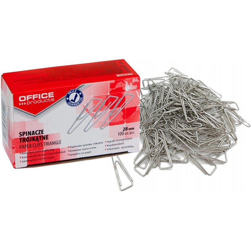 Spinacze Trójkštne Office Products, 28Mm, 100Szt.,