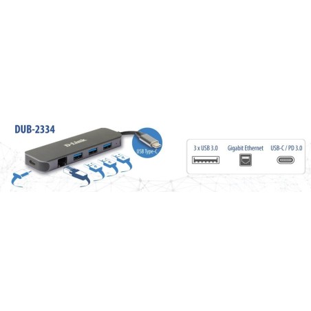 D-Link Dub-2334 Stacja Dokująca Przewodowa Usb Type-C Szary