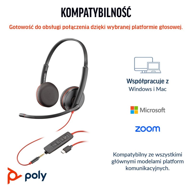 Poly Blackwire 3225 Stereo Usb-C Headset +3.5Mm Plug +Usb-C/A Adapter (Bulk)