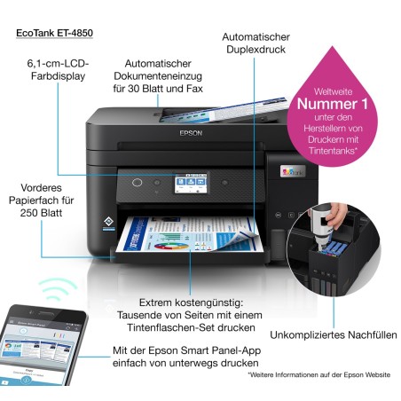 Epson Ecotank Et-4850 Atramentowa A4 4800 X 1200 Dpi 33 Stron/Min Wi-Fi