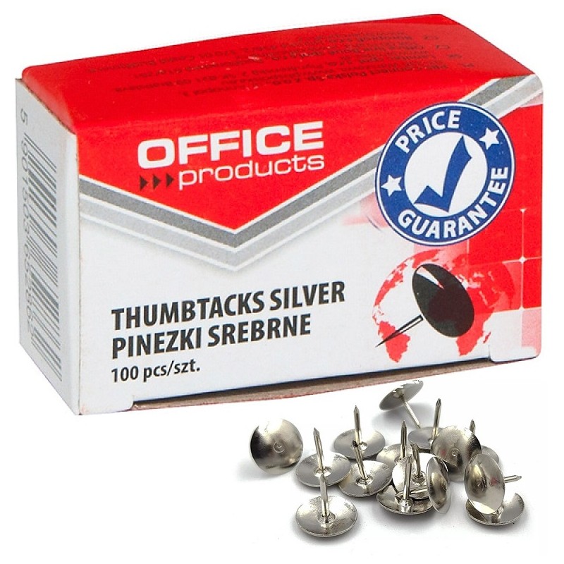 Pinezki Klasyczne Office Products, 100Szt., Srebrn